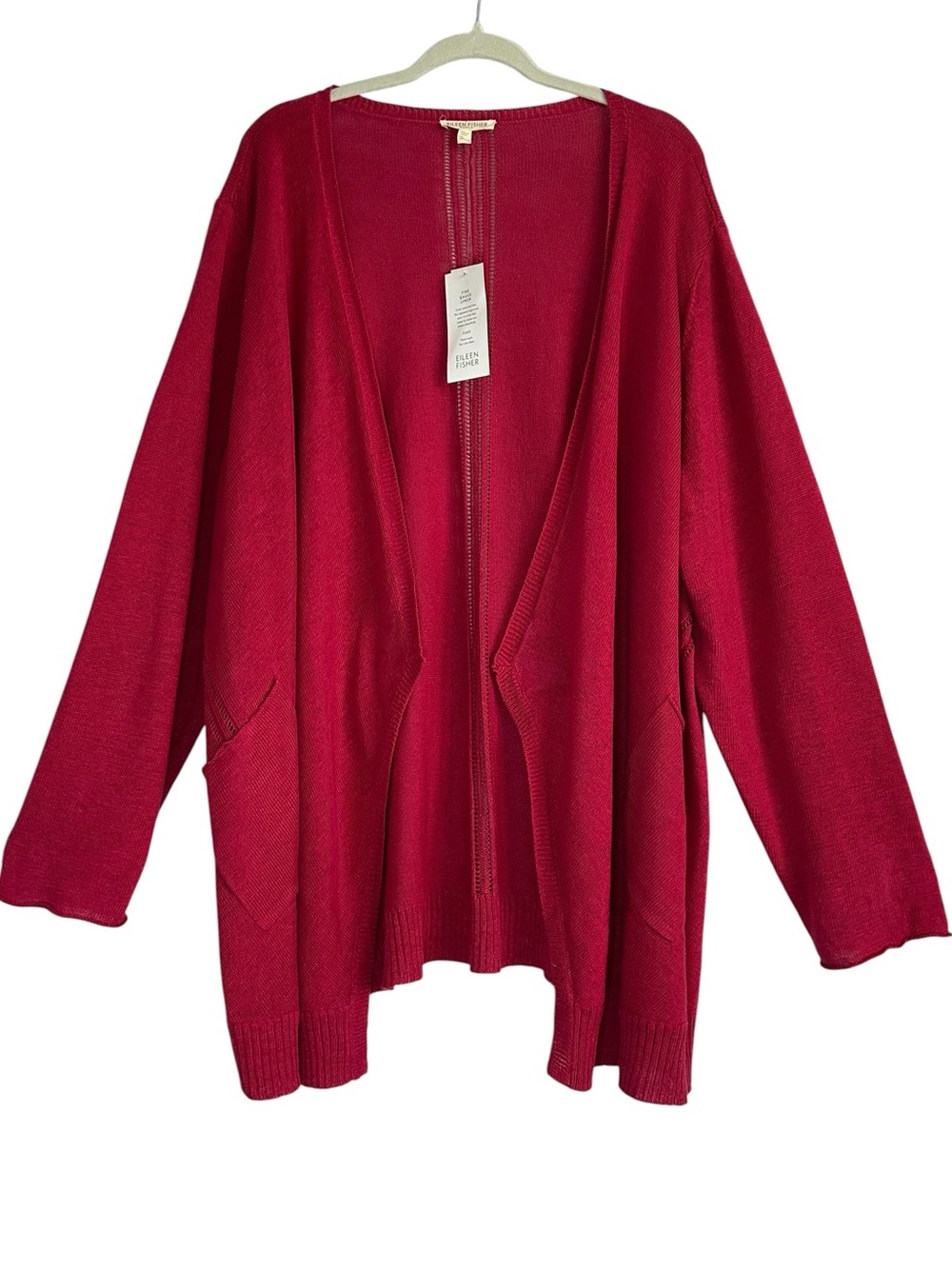 Eileen Fisher Size 3X Linen Knit Open Cardigan Raspberry - Picture 2 of 14